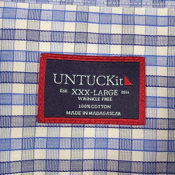 UNTUCKit Shirt Mens 3XL Wrinkle Free Blue Plaid Button Up - Picture 4 of 9